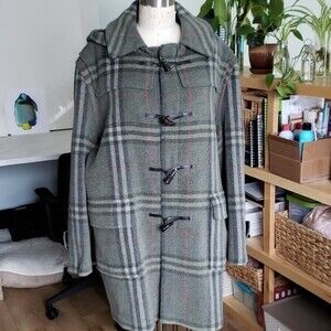 Burberry Green Nova Plaid Mens Luxury Winter Cozy Wool Duffle Size 52R